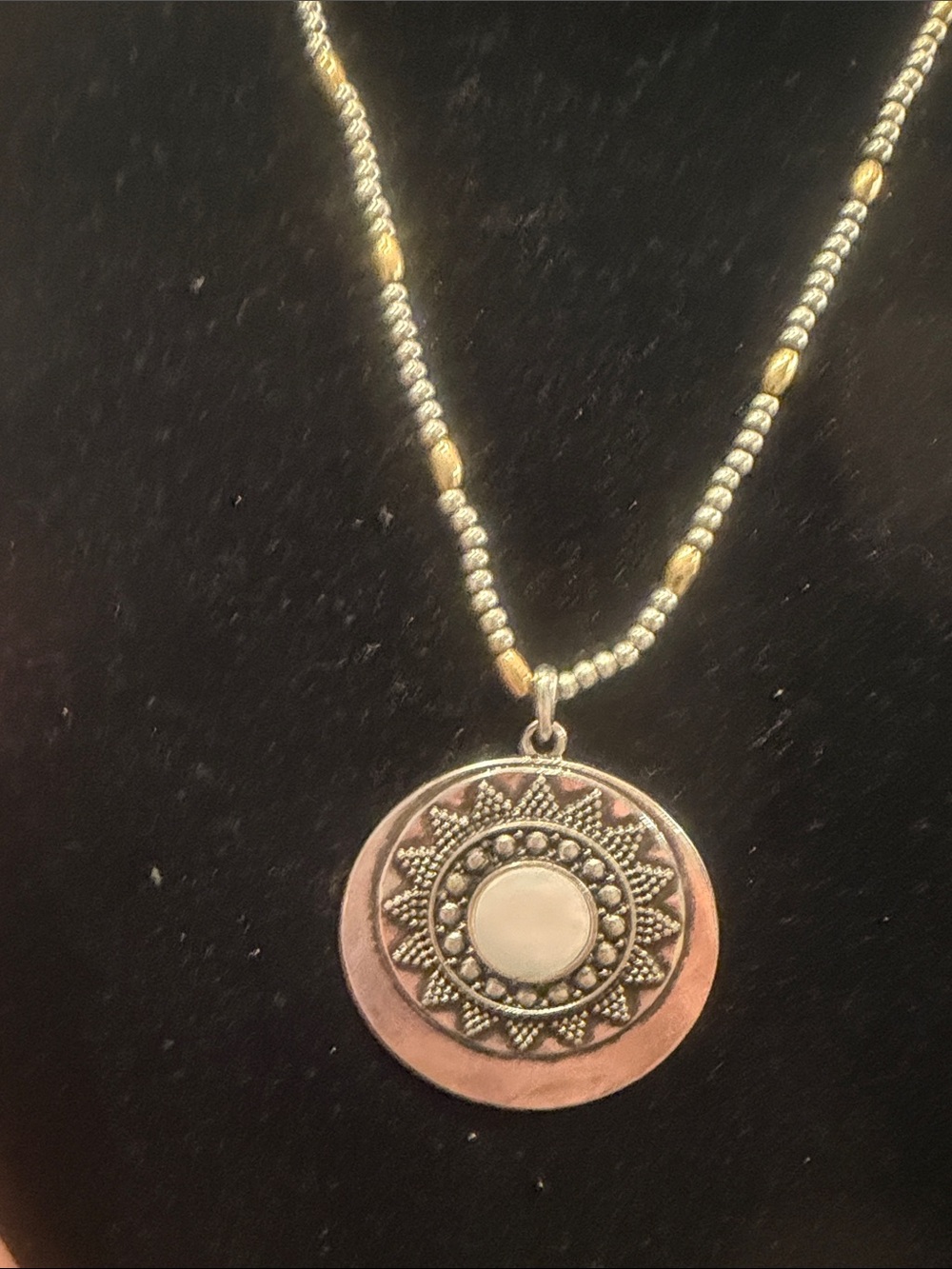 Lucky brand silver Sunburst Pendant long Necklace in Silver and Gold
